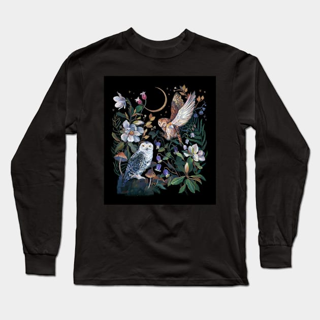 Owls night garden Long Sleeve T-Shirt by claramcallister